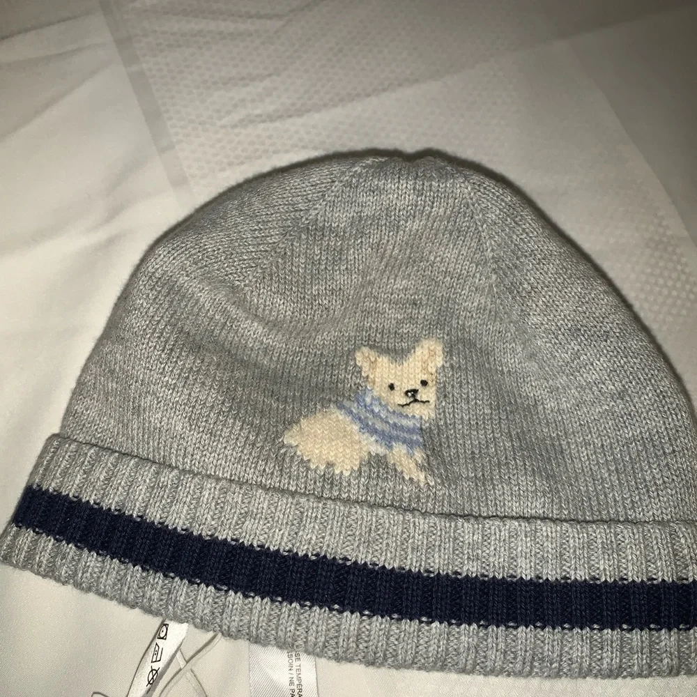 Janie and Jack grey beanie knit hat with embroidered‎ dog age 3 - 6 months New